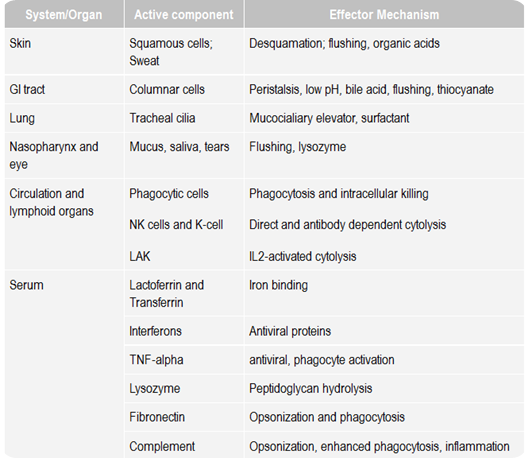 Basic Elements of Immunity and Types of Immunity Second line Defense channels